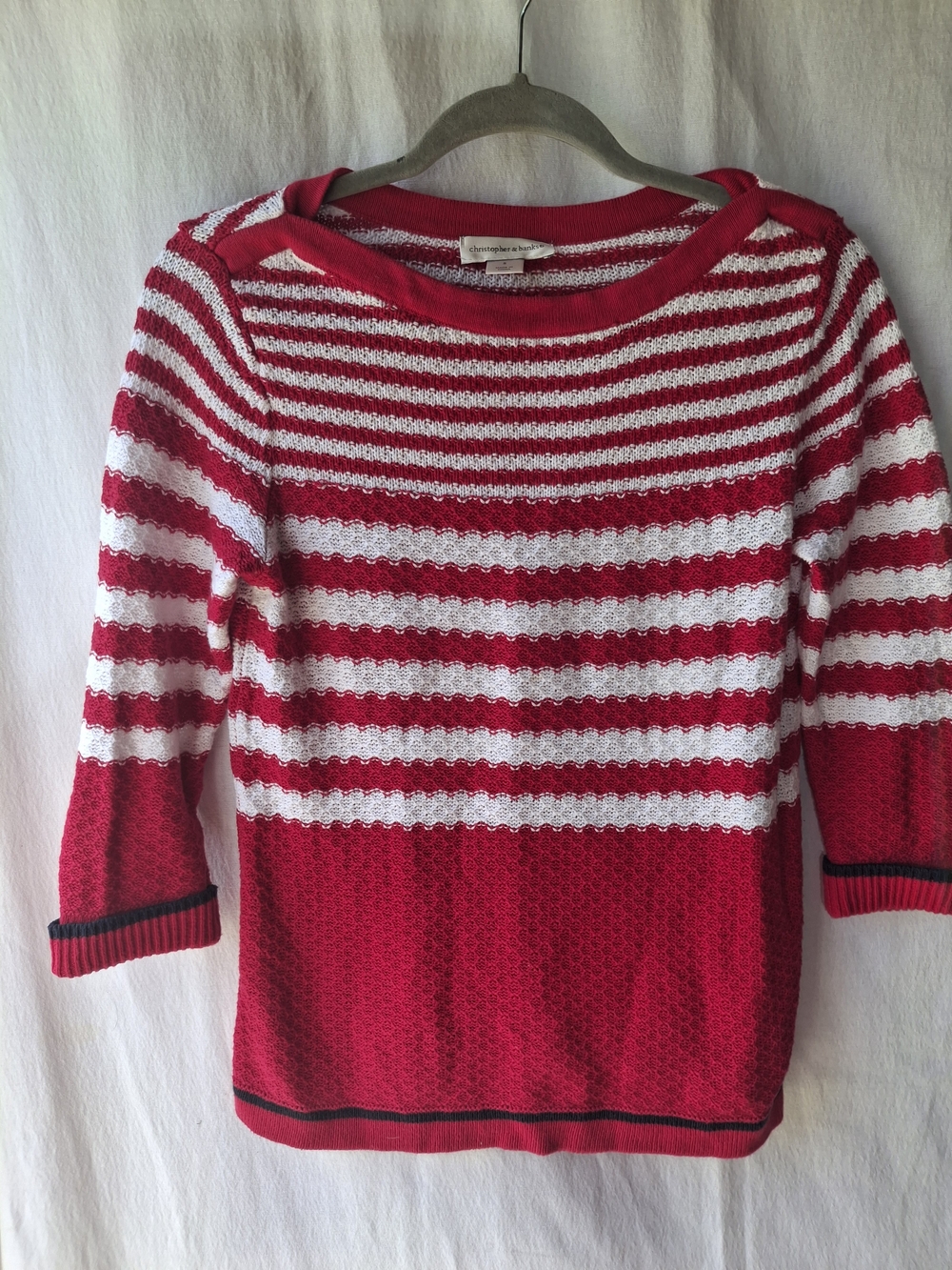 Christopher & Banks Red and White Striped Scoop Neck Sweater